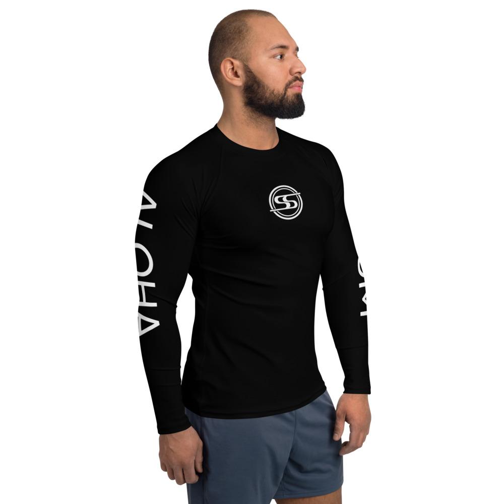 Pop-Up Mākeke - Shosum Aloha - Unisex Performance Long Sleeve Rash Guard - Black - Front View