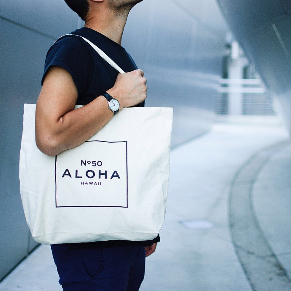 Aloha No. 50 Zippered Tote Bag - Natural Canvas - Nā Mea Hawai'i