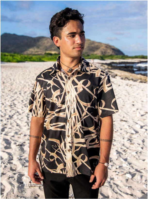 Lau Hala Black Aloha Shirt